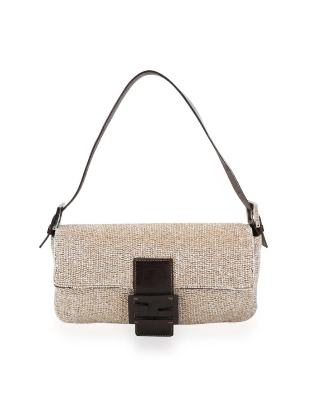 Fendi Beaded Baguette - Beige / Champagne / Cream and Brown Leather, SHW